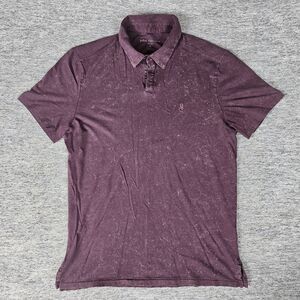 John Varvatos Marble Washed Bodhi Polo Shirt Men's M Maroon Red Peace Sign Logo